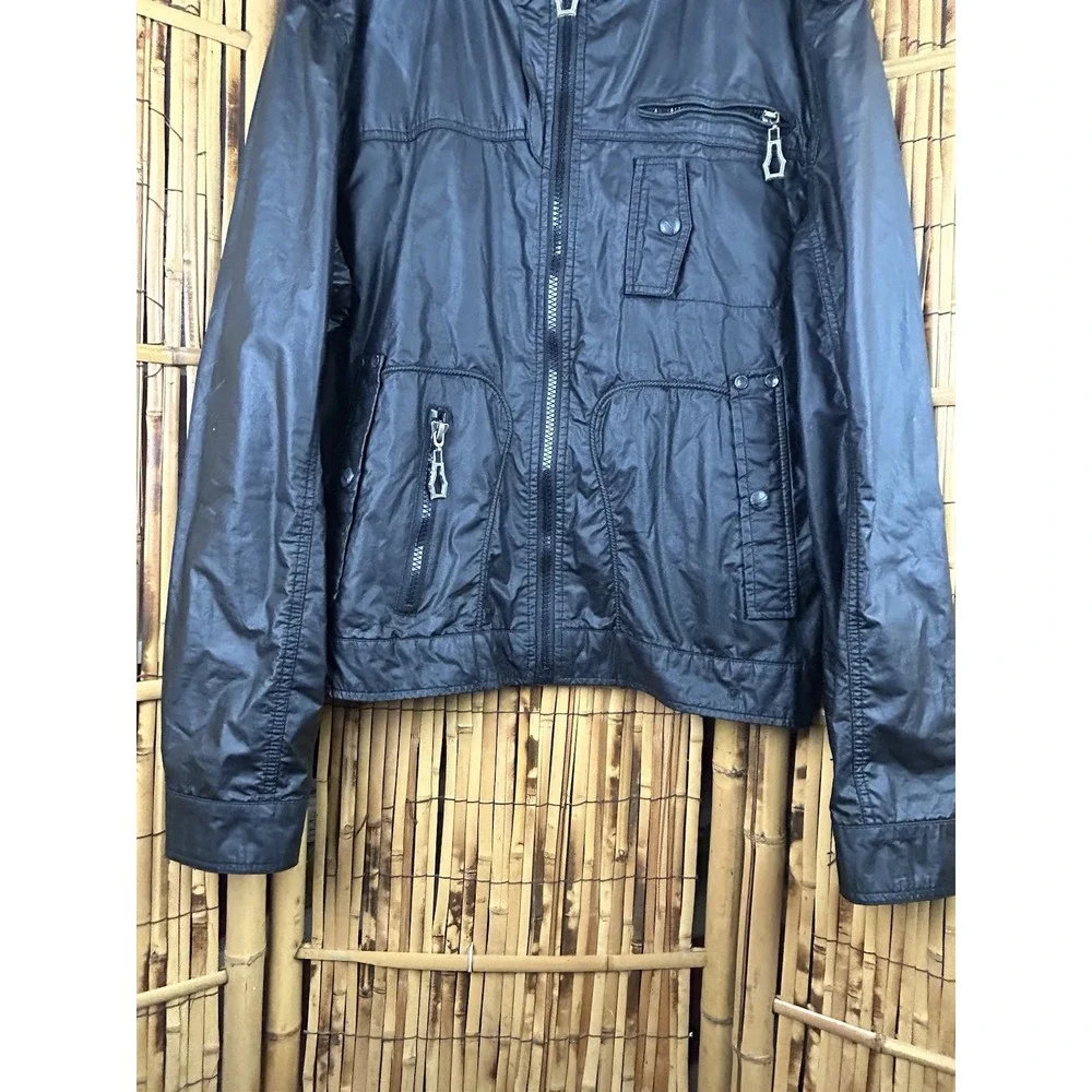 Monarchy Collection Men's Black Moto Biker Goth Rock Metal‎ Full Zip Jacket XL